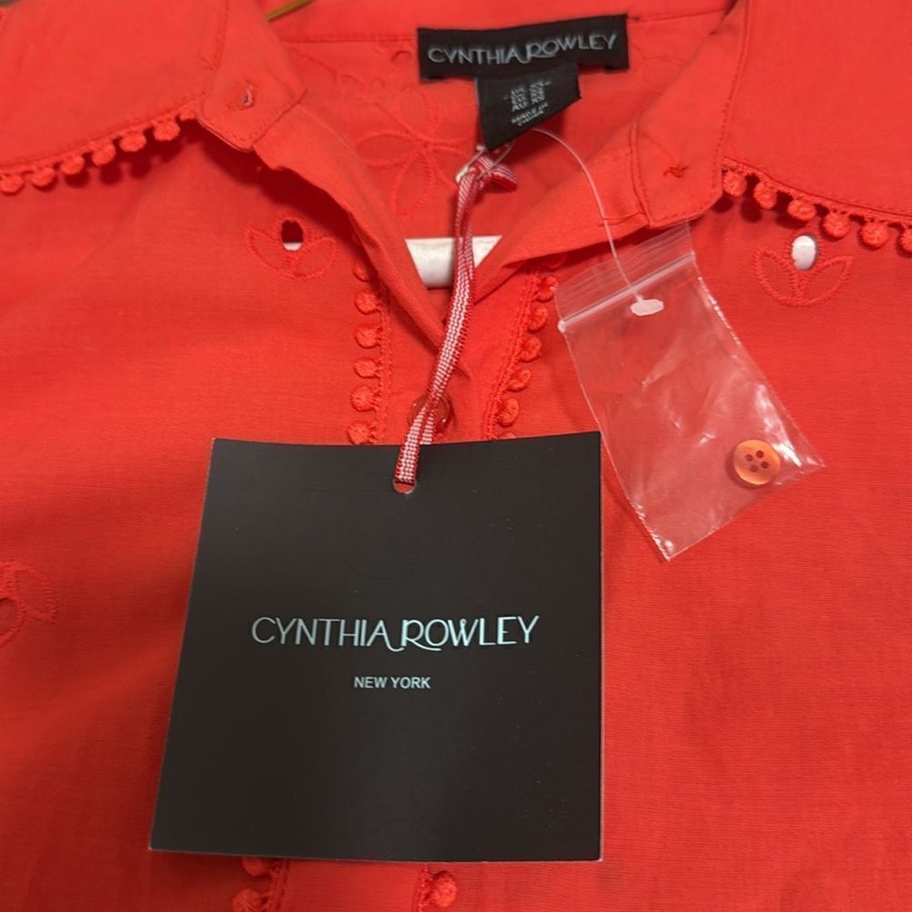 NWT Cynthia Rowley Woman’s Eyelet Embroidered Cotton Blouse in Red. Size XS. - Picture 8 of 11